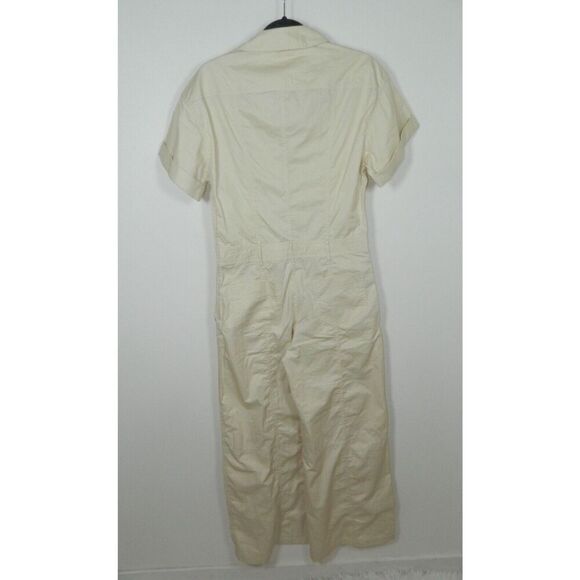 Zara Jumpsuit Size Small Beige Relaxed Fit Wide Leg Cargo Pocket Zipper Front - Picture 4 of 16